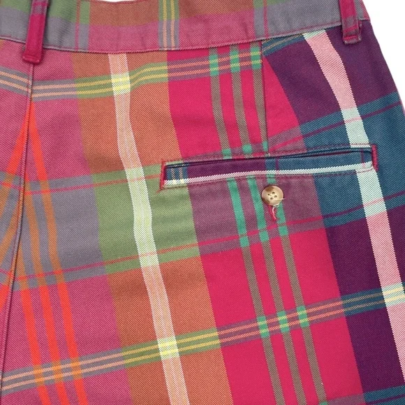 Vintage Polo by Ralph Lauren Mens Madras Plaid Shorts, Pleated, Size 33